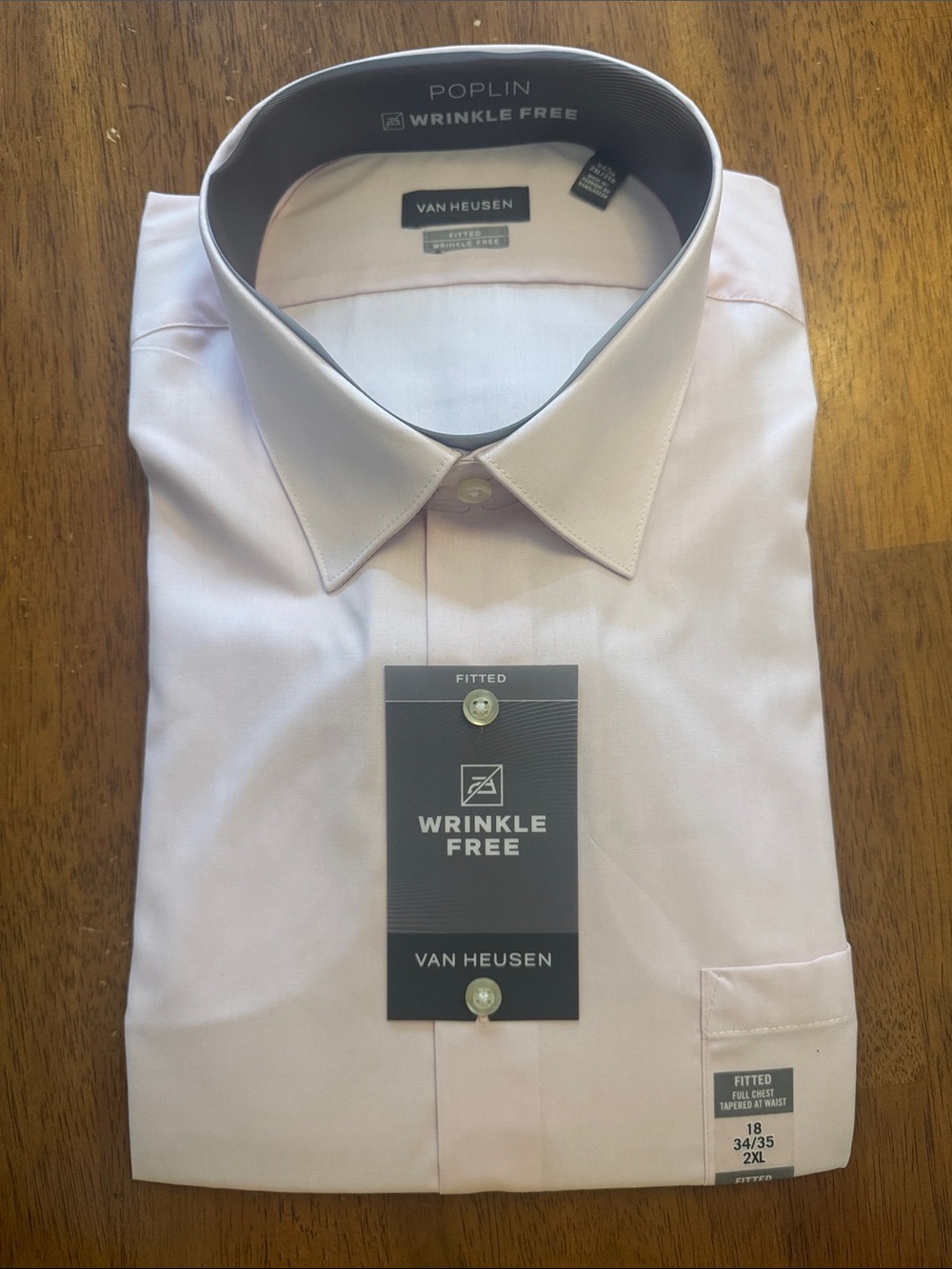 Van Heusen Men’s Light Pink Poplin Fitted Dress Shirt